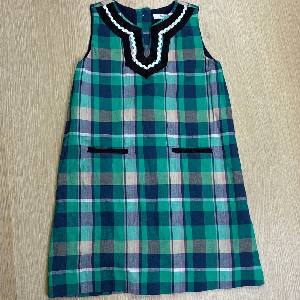 Brooks Brothers Navy and Teal Plaid Sleeveless Girl’s 5 Dress